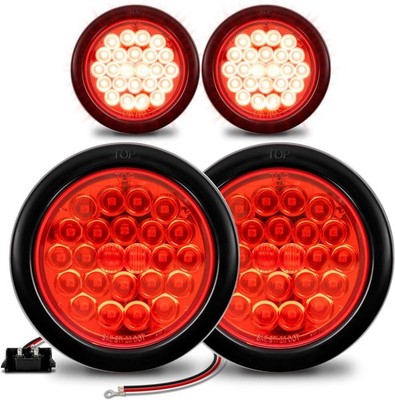TRUE MODS 4pc 4'' Round Red 24 LED Trailer Tail Lights [DOT FMVSS 4 Pack, 