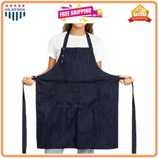 Adjustable Water Resistant Bib Apron with 2 Pockets for Cooking Kitchen Chef