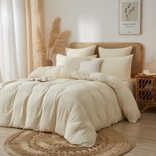 100 Muslin Cotton Cream Duvet Cover Set Queen Size, Ultra Soft Breathable