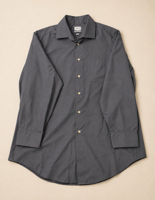 Arrow Men's Gray Solid Button-Up Shirt M Long Sleeve Woven Point Collar Pocket