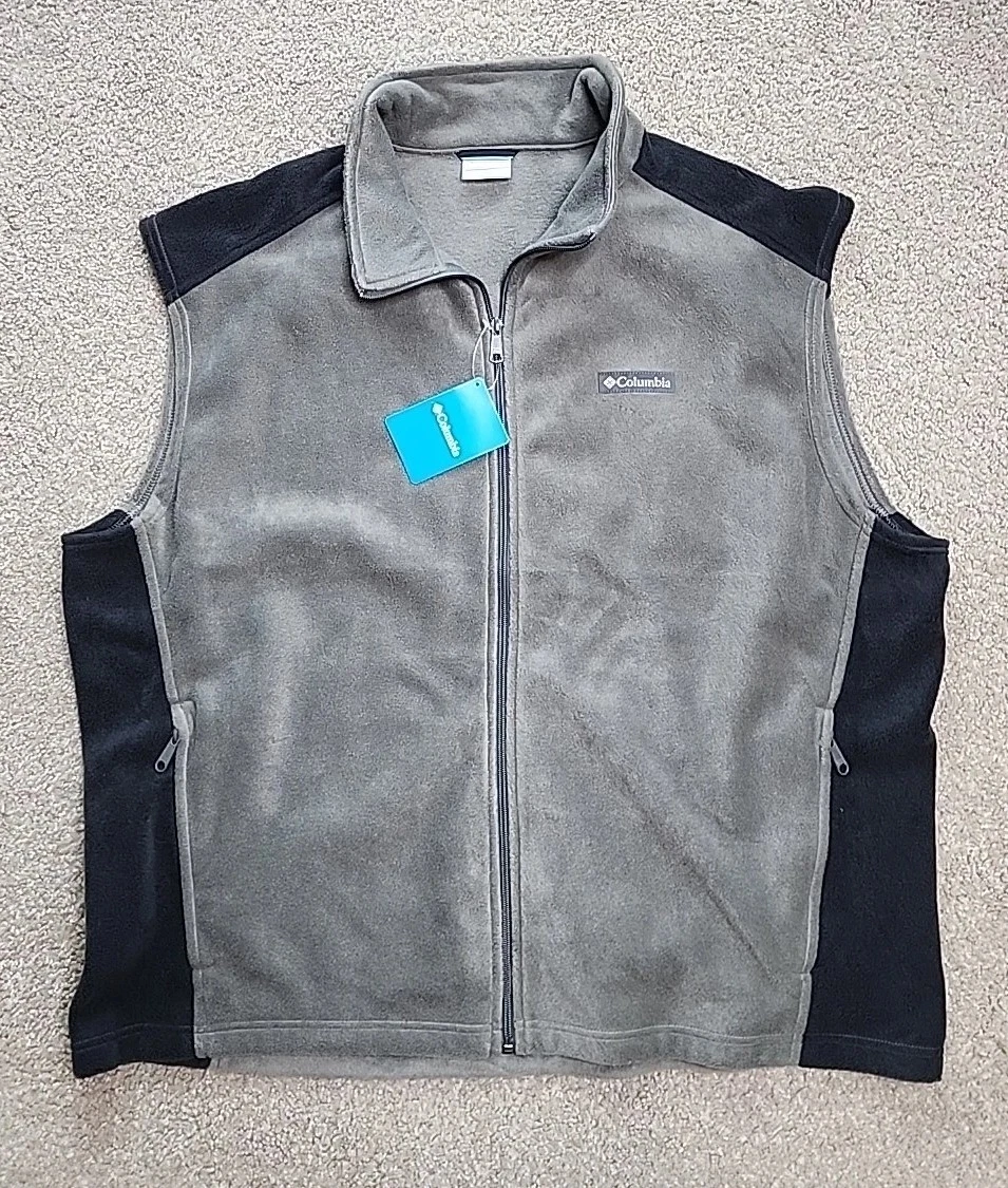 Columbia Fleece Steens Mountain Vest Mens Size 2XL Gray Full Zip Sleeveless NWT