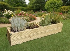 Garden Herb Planter - Wooden Decking Treated Patio Pot Window Box with Caps