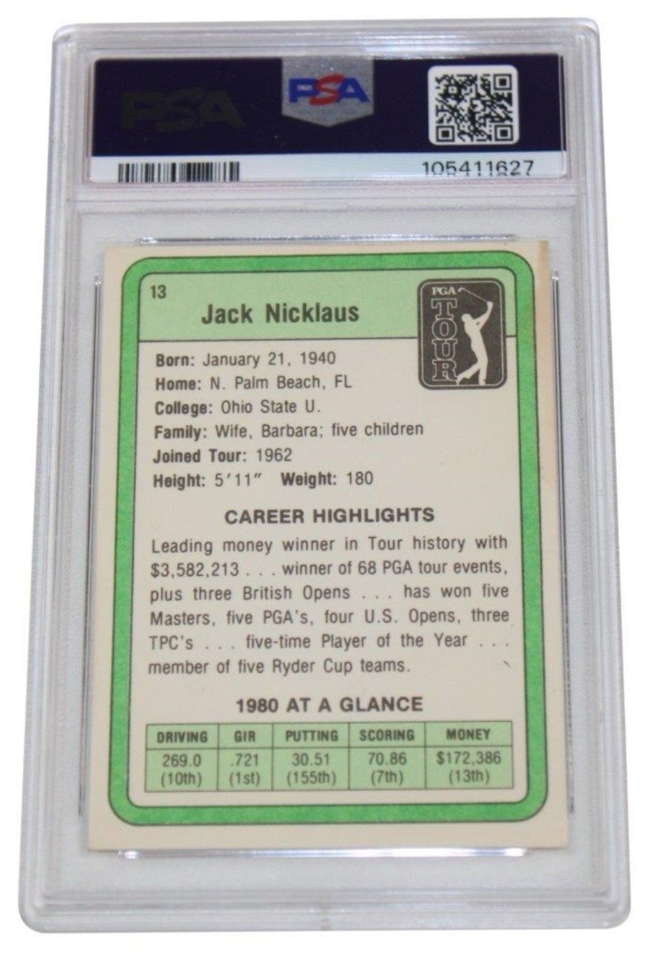 Jack Nicklaus 1981 Donruss Golf #13 Signed Rookie Card PSA/DNA AUTO GRADE 10 view 2