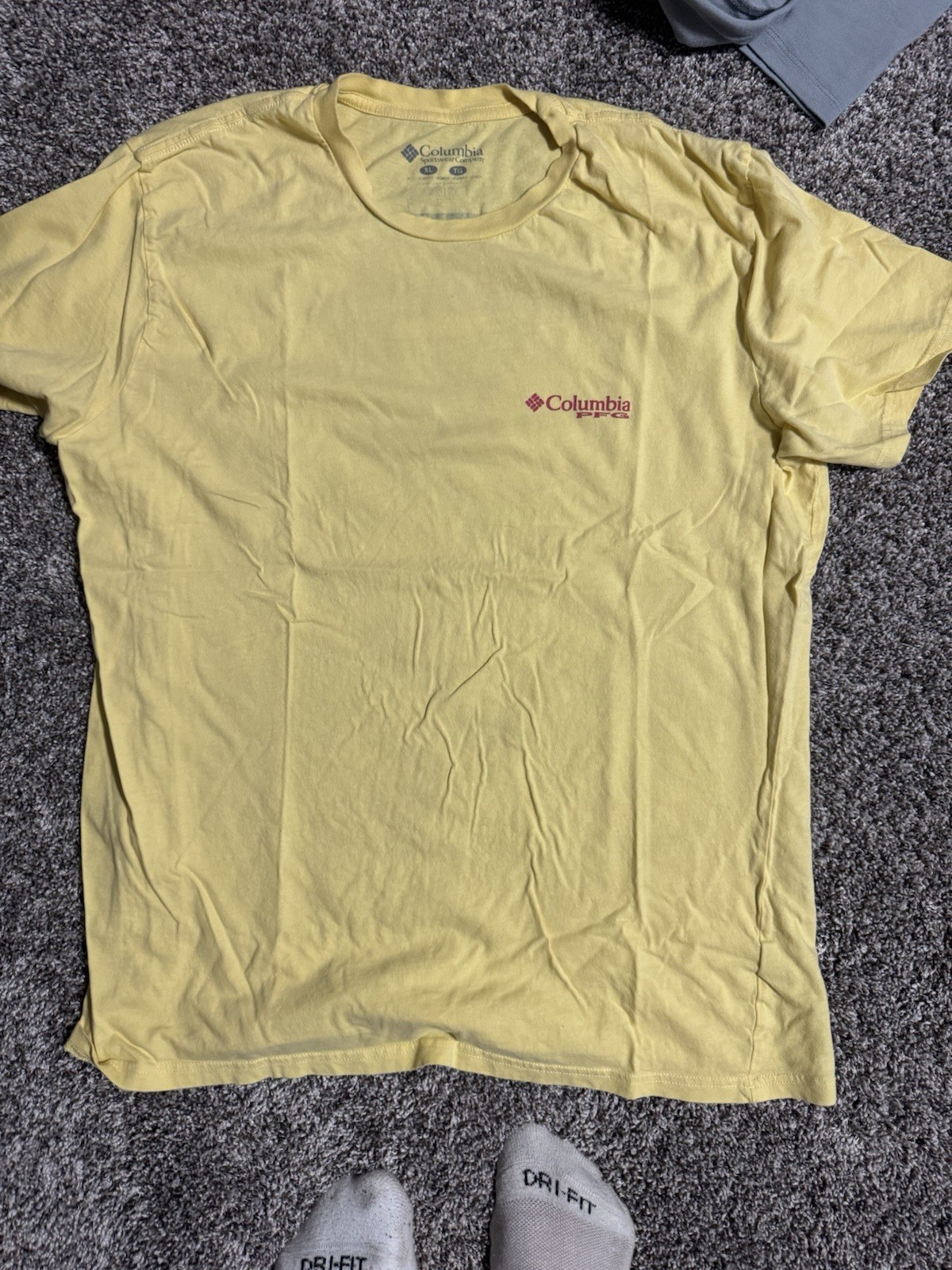 Columbia PFG Yellow Men's Fishing T-Shirt Short Sleeve Cotton Crew Neck Size L