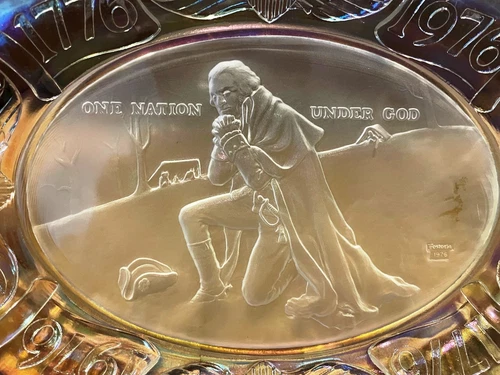 Fostoria 1976 Bicentennial Glass Plate 1776–1976 Minute Man 10” USA