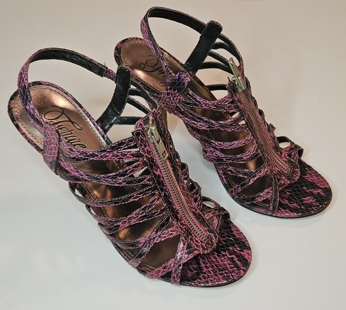 Fergie Jonas Women's Caged High Heels - Fuchsia Reptile Print - Size US 10M - Picture 1 of 17