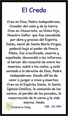 El Credo Tarjeta Laminada y bendecida por el Papa Perfecta para llevar en