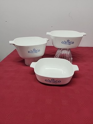 CorningWare Blue Cornflower Casseroles Set Of 3 1966-1969 Cornflower Backstamp 