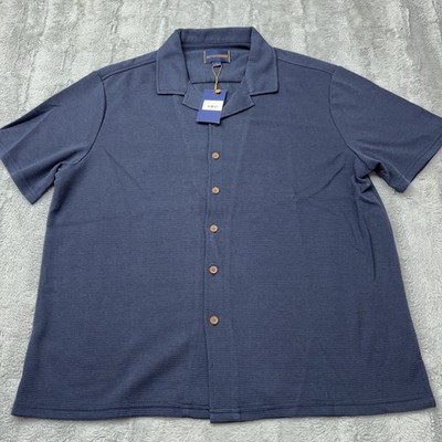 Belforte Black navy short-sleeve knit shirt in size large