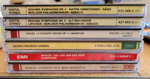 Brahms: Symph 2 & 4, Handel: 6 Conc & Organ Conc, and Mahler: Symph 8 & Das Lied