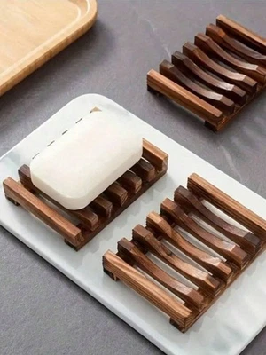 Bamboo Wooden Soap Dish Soap Tray Holder Storage Rack Plate Container Bathroom