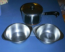 REVERE WARE Stainless Copper Bottom 3 qt Saucepan, Lid, Double Boiler, & Steamer