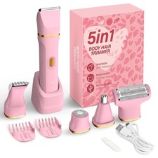 KINGTEE 5-in-1 Electric Bikini Trimmer for Women   IPX7 Waterproof Pink