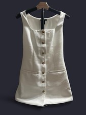 Sleeveless White Button Front Mini Dress Square Neck for Women
