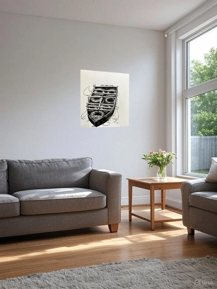 Bolígrafo y Tinta Dibujo Original de Balsa Fugitiva Cubana  Foto 3 de 3