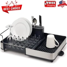 Countertop Extendable Dish Drying Rack w/Dual Parts Stainless Steel Non-Scratch