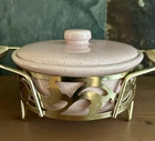 Bauer Pink Speckled Casserole Dish 1QT Gold Caddy Monterey Moderne Vintage 1950s