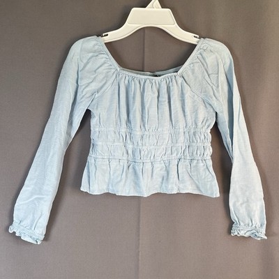 Art Class Girls SzM (8) Smocked Light Blue Peasant Top Long Sleeves