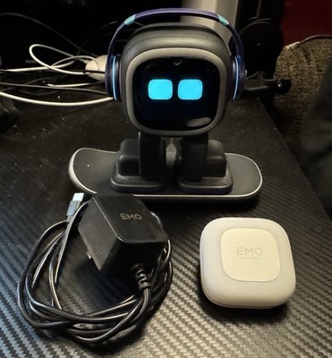 Emo Living AI Desktop Pet robot black color with emo light, board and charger