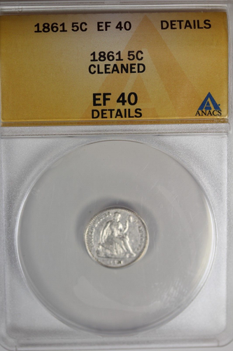 1861 sitzender halber Groschen: ANACS VZ40 Details - Bild 1 von 4