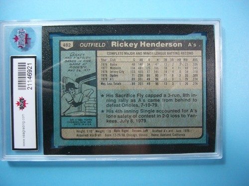 1980 TOPPS MLB BASEBALL CARD #482 RICKEY HENDERSON ROOKIE KSA 7.5 NM+ SHARP+ GL - Picture 4 of 4