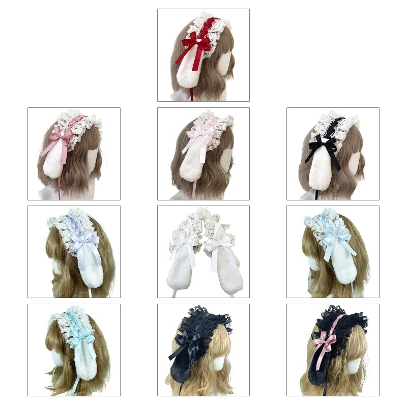 Mesh Lace Headdress Rabbit Ear Headband Maid Anime Cosplay Hair Accessories