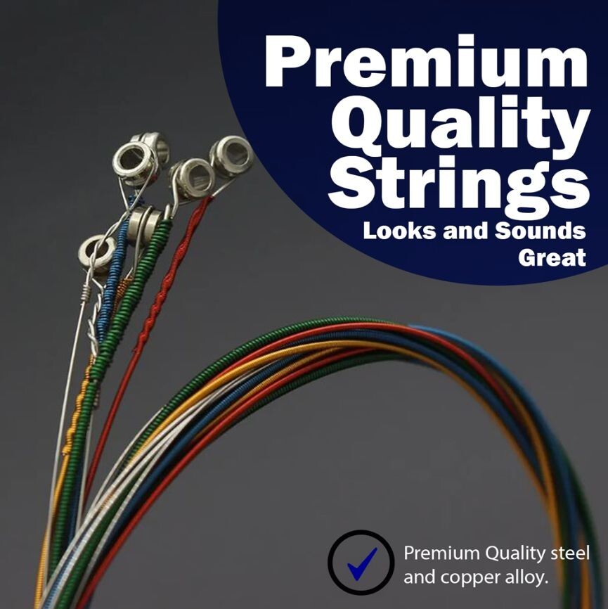 RAINBOW GUITAR STRINGS Acoustic Guitar Colours 6x STEEL UK STOCK