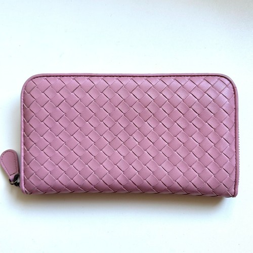 BOTTEGA VENETA Cartera Larga Cuero Auténtico Intrecciato Rosa Hermosa - Imagen 2 de 9
