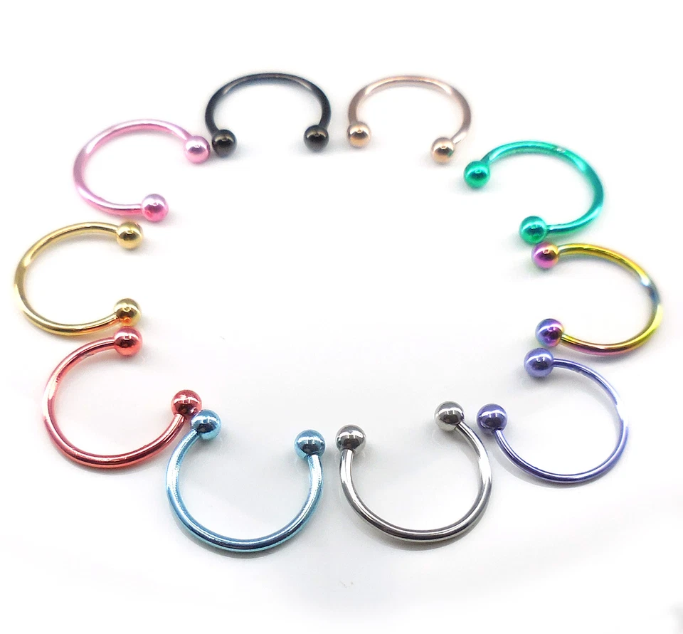 Pair Barbell Horseshoe 16g 18g 20g 8/10/12 MM Lip Nipple Septum Nose Ring Hoop - Image 2 of 3