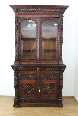 Buffet Gründerzeit Historismus Eiche Neorenaissance Bücherschrank Vitrine Buf087