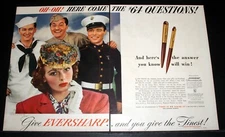 1943 OLD WWII MAGAZINE PRINT AD, GIVE EVERSHARP PENS AND YOU GIVE THE FINEST!
