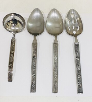 Nasco Stainless Flatware Kashmir Moorish Design Serving Spoons Set of 4
