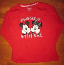 Love To Lounge Disney Mickey & Minnie Snuggle Up With Bae Pajama Top Shirt Large