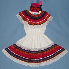 Mexican dress girls 4-6X-Cinco de Mayo costume-folk-peasant-hairbow-maraca-LOT