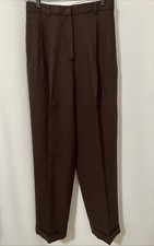 70s 80s Vintage High Waisted Wide Leg Cuffed Lined Pants Trousers SZ 10/12 Brown