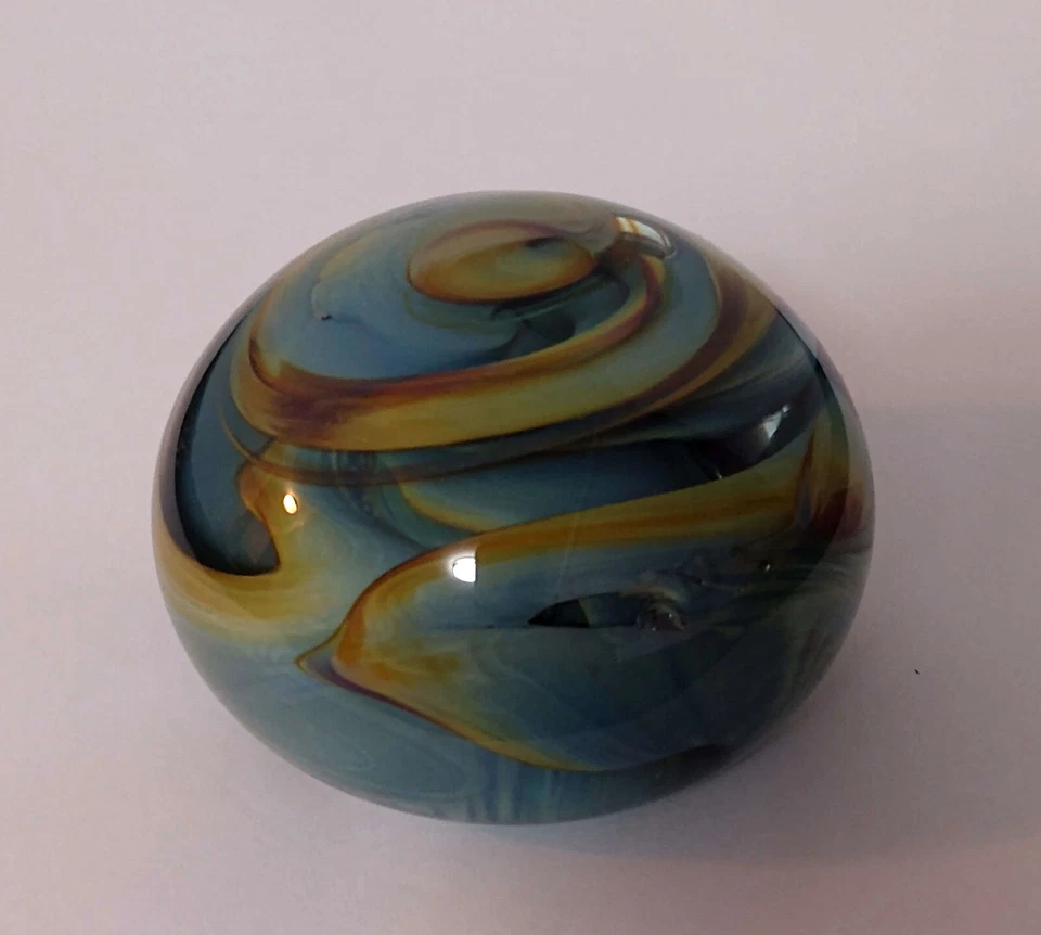 Vintage Signed & Dated 6/70 Salamandra Glass Agate Style Snake Paperweight - Image 2 of 4