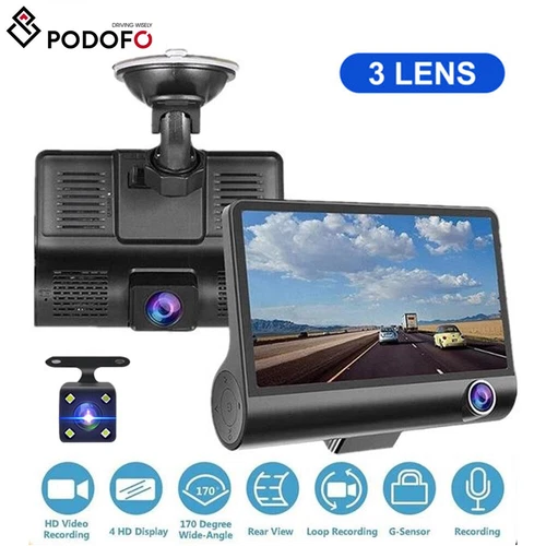 4" DashCam 3 Channel KFZ Car DVR Autokamera Video Recorder Nachtsicht G-sensor