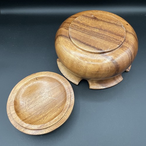 Vintage Mid Century Modern Wood Serving Bowl With Handled Lid Cottage core - Picture 4 of 7