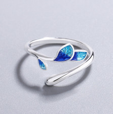 925 Sterling Silver Enamel Leaf Adjustable Ring Womens Jewellery Girls Gift
