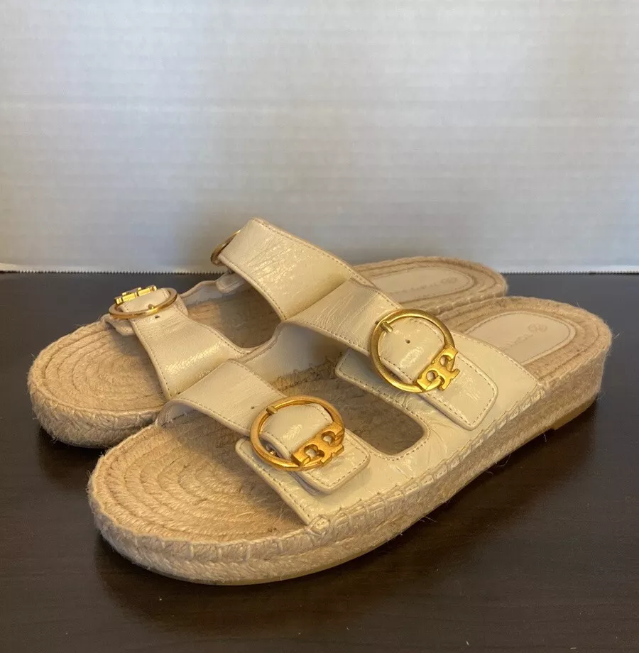 Tory Burch The Selby Two Band Leather Espadrilles Slides Size 7.5