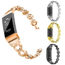 Bling Rhinestone Stainless Steel Band Bracelet Watch Strap For Fitbit Charge 5 6