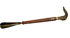 Shoe Horn Vintage Handmade Brass with Solid Wooden and Human Face Handle