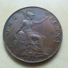 George V One Penny 1912 H Better Grade Semi Key Date (myrefn18135B)