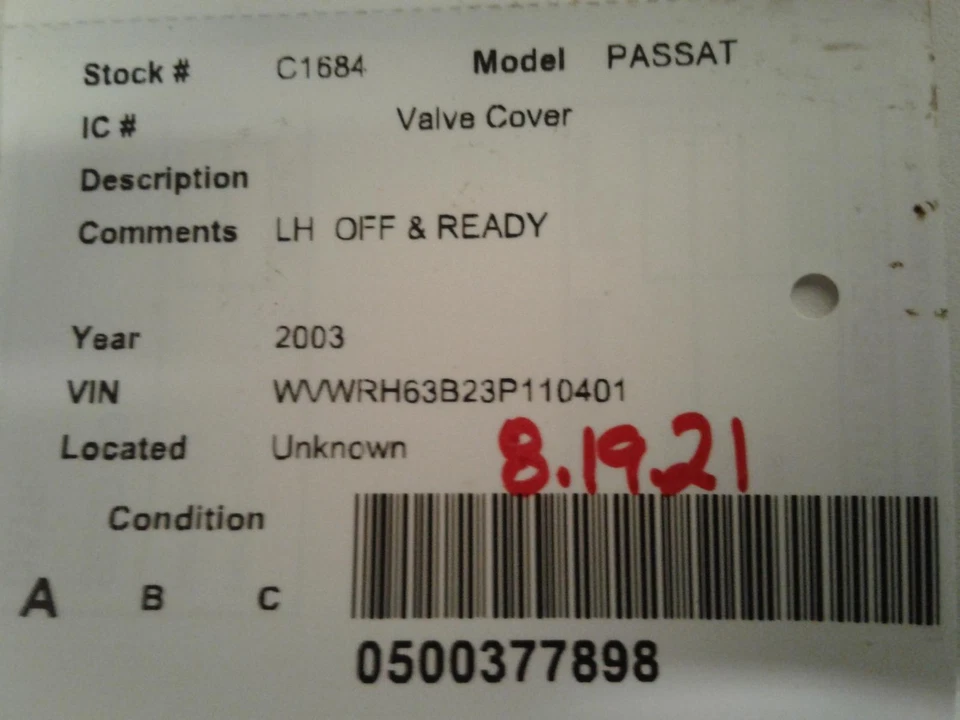 Used Engine Valve Cover fits: 2003 Volkswagen Passat  Grade A Foto 3 de 4