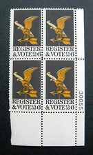 Sc # 1344 ~ Plate # Block ~ 6 cent Register and Vote Issue (fe4)