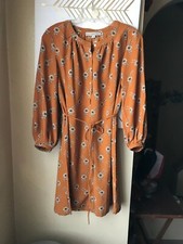 Loft Dress caramel floral Front Buttons SIZE S