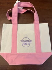 Trader Joe's Mini Pastel Canvas Tote Bag Pastel Pink Limited, with tags