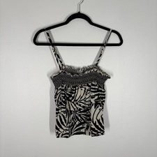 Patrons of Peace Women SZ S Black/White Smocked Spaghetti Strap Tank Top NWT
