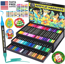 132 Colors Acrylic Paint Markers Pens Set,66 Pack Brush Acrylic Paint Markers f