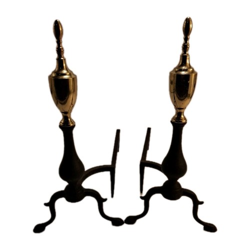 Vtg Matching Pair Of Fireplace Andirons Brass /Cast Iron  Read Look Labeled L&R